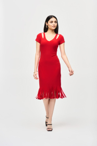 Sukienka czerwona z frędzlami Joseph Ribkoff