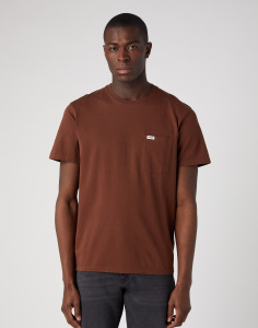 T-shirt męski Wrangler brązowy z kieszonką