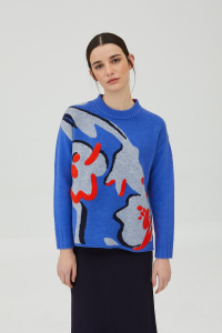 Sweter WNT niebieski ze wzorem
